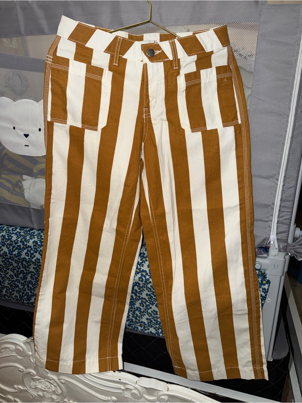 BDG Vertical Stripe Wide-Leg Pants in Brown & Cream Never Worn